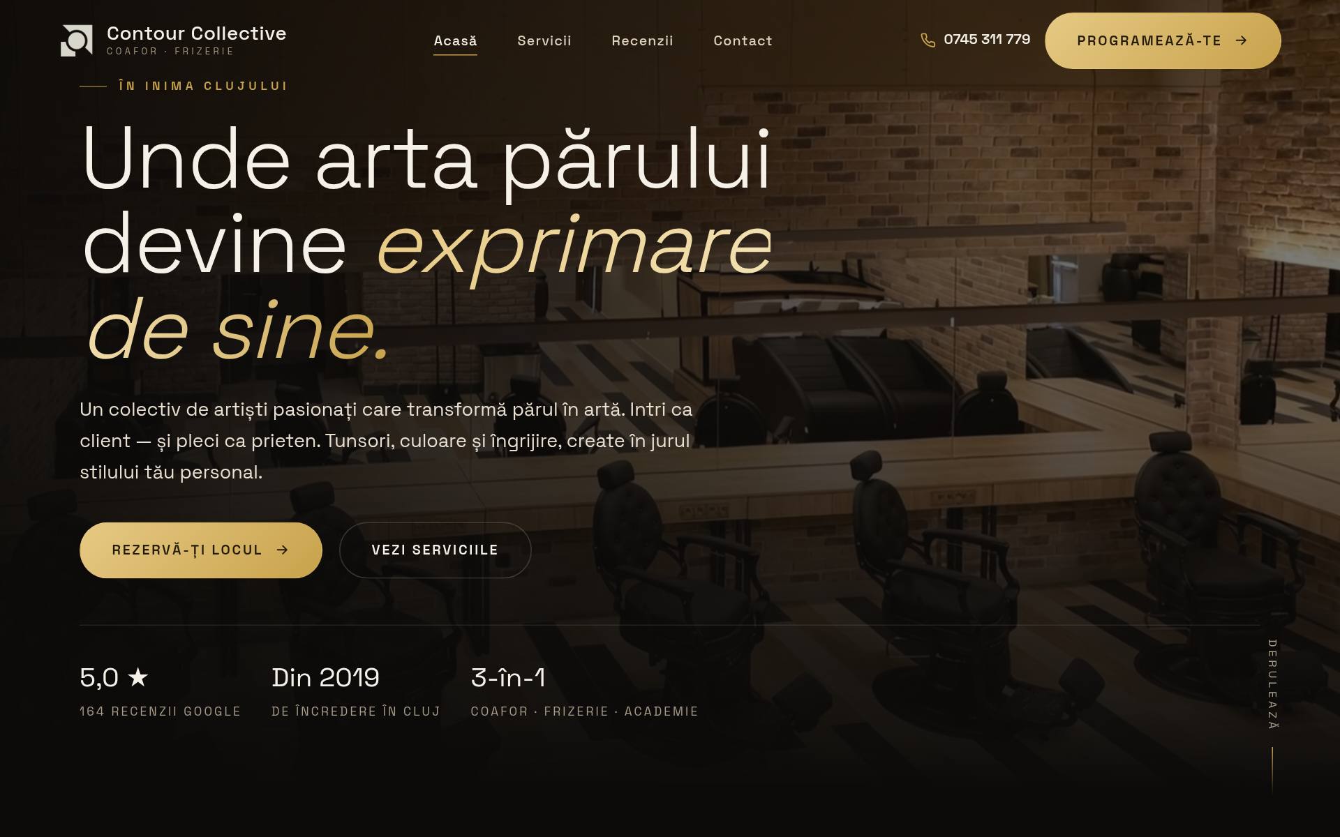 Pagina principală a site-ului Contour Collective — Coafor & frizerie · Cluj-Napoca