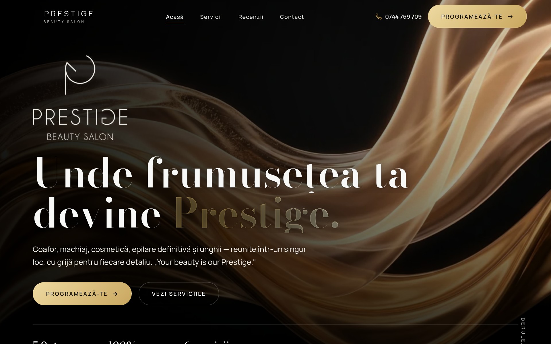 Pagina principală a site-ului Prestige Beauty Salon — Salon de înfrumusețare · Suceava